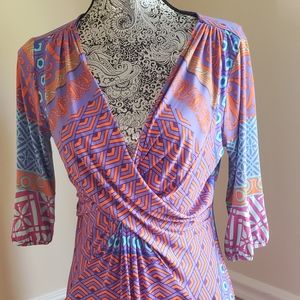 Hale Bob 3/4 sleeve deep v neck size small dress